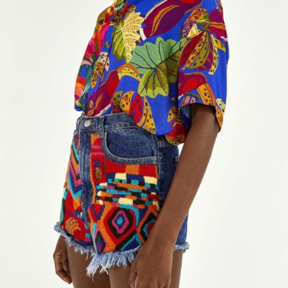 Farm Rio Patches High Rise Denim Shorts - Picture 8 of 11